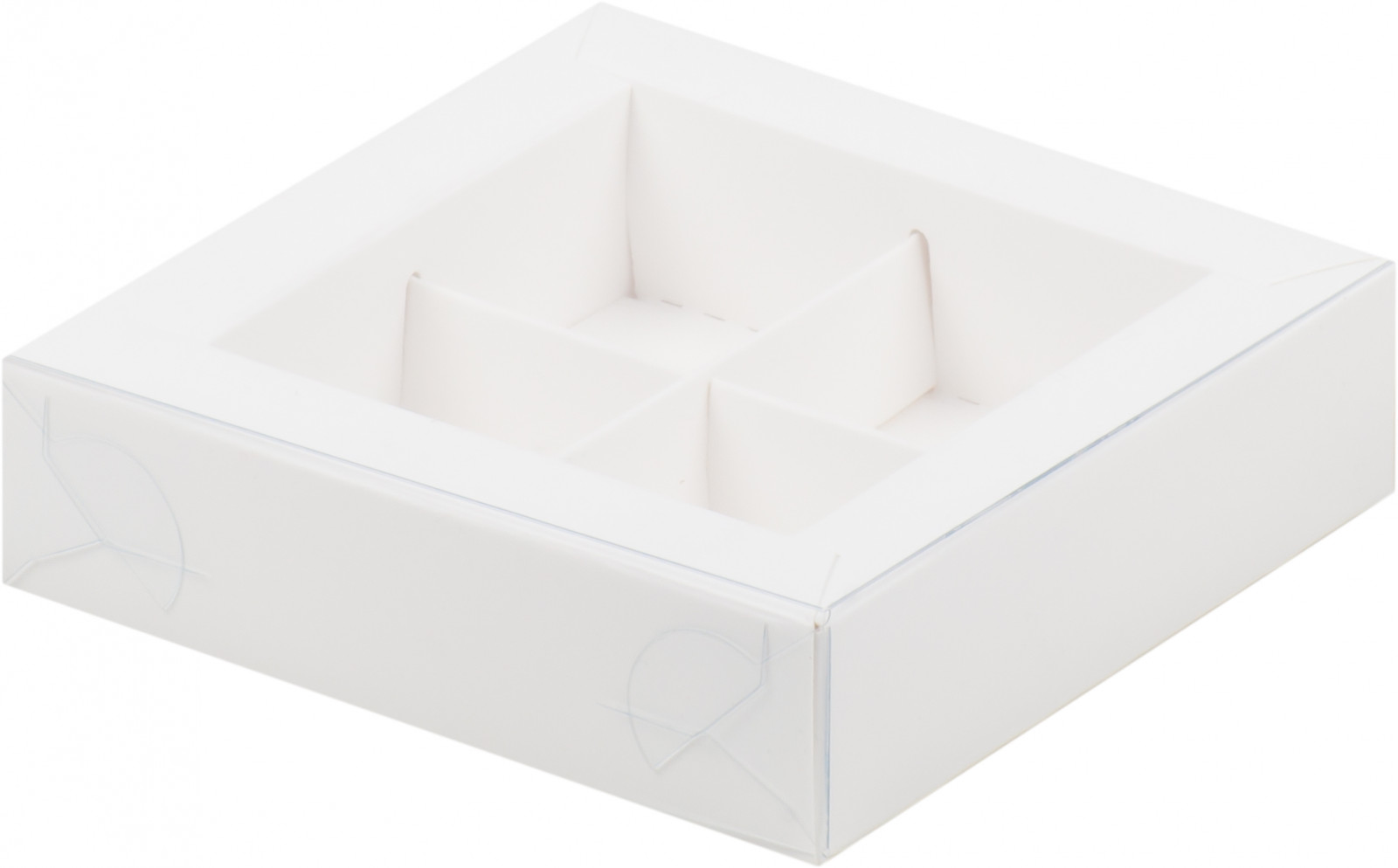 Коробка для 4 конфет с крышкой 12*12*3, белая - фото - 1