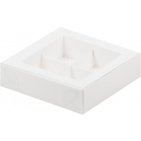 Коробка для 4 конфет с крышкой 12*12*3, белая - фото - 1