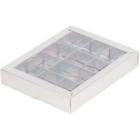Коробка для 16 конфет с крышкой 19*19*3, серебро - фото - 1