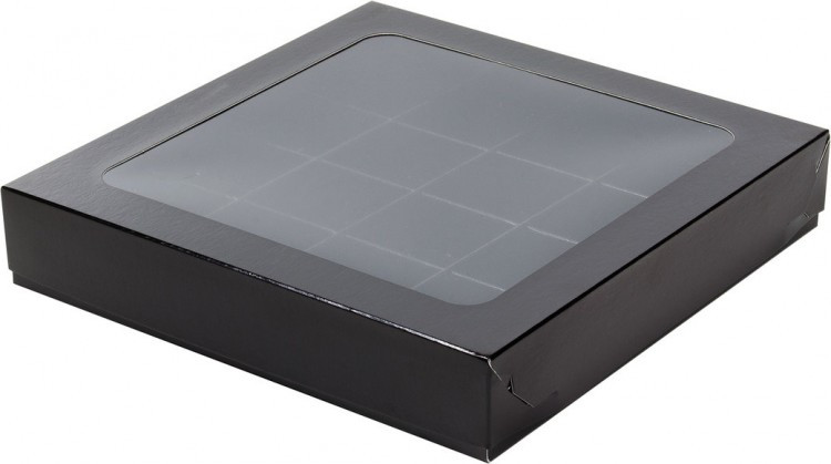 Коробка для 16 конфет с крышкой 19*19*3, черная - фото - 1