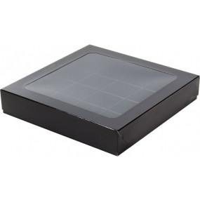 Коробка для 16 конфет с крышкой 19*19*3, черная - фото - 1