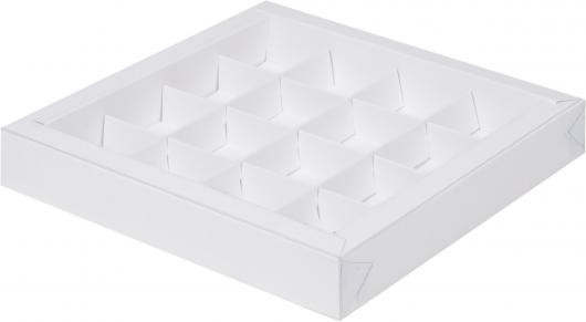 Коробка для 16 конфет с крышкой 20*20*3, белая - фото - 1