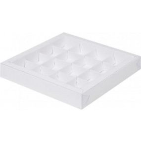 Коробка для 16 конфет с крышкой 20*20*3, белая - фото - 1