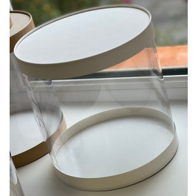 Коробка для торта тубус новый дизайн 16*16 белая - фото - 1