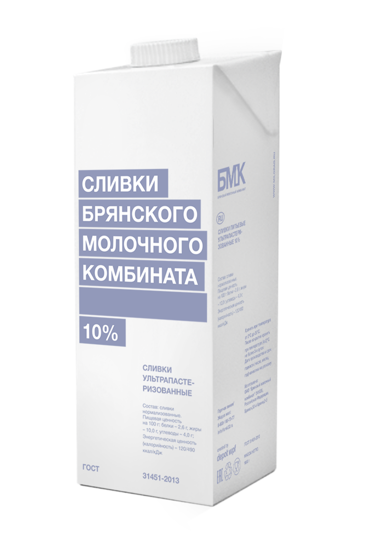 Сливки БМК, 10%, 1 л - фото - 1