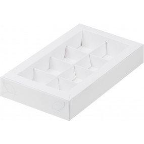 Коробка для 8 конфет с крышкой 19*11*3, белая - фото - 1