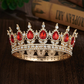 Декоративная корона золотая, красные камни - 1 Декоративная корона золотая, красные камни - фото - 1